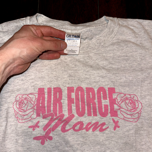 Air Force MOM Vintage T Shirt Gray Y2K Support Military Roses Portland Oregon