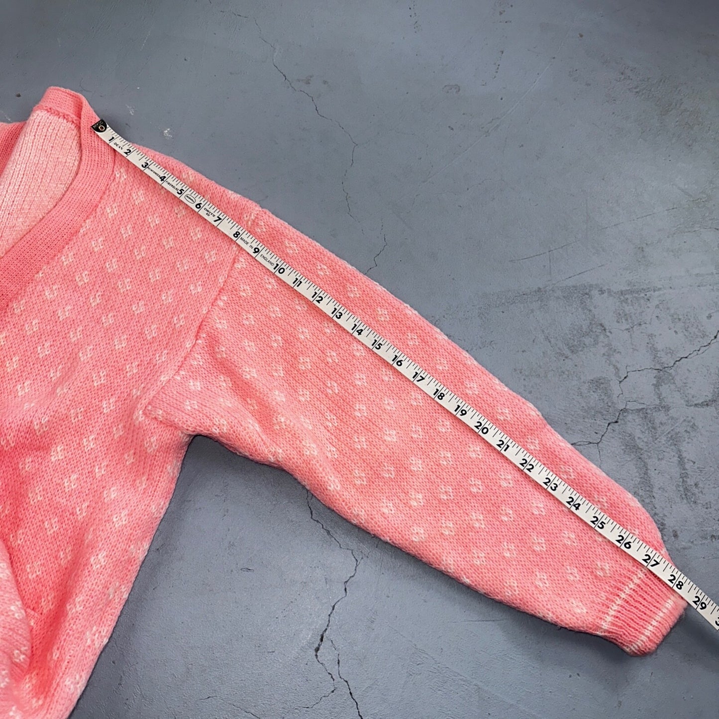 Vintage Pink Knit Sweater Cardigan Womens 70s 80s Basic Cozy Essential Winter