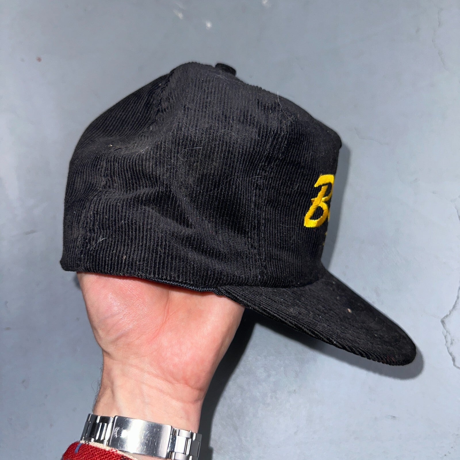 Conway Washington Bell Pole Corduroy VTG Hat Cap Snapback Black USA Hiking Truck