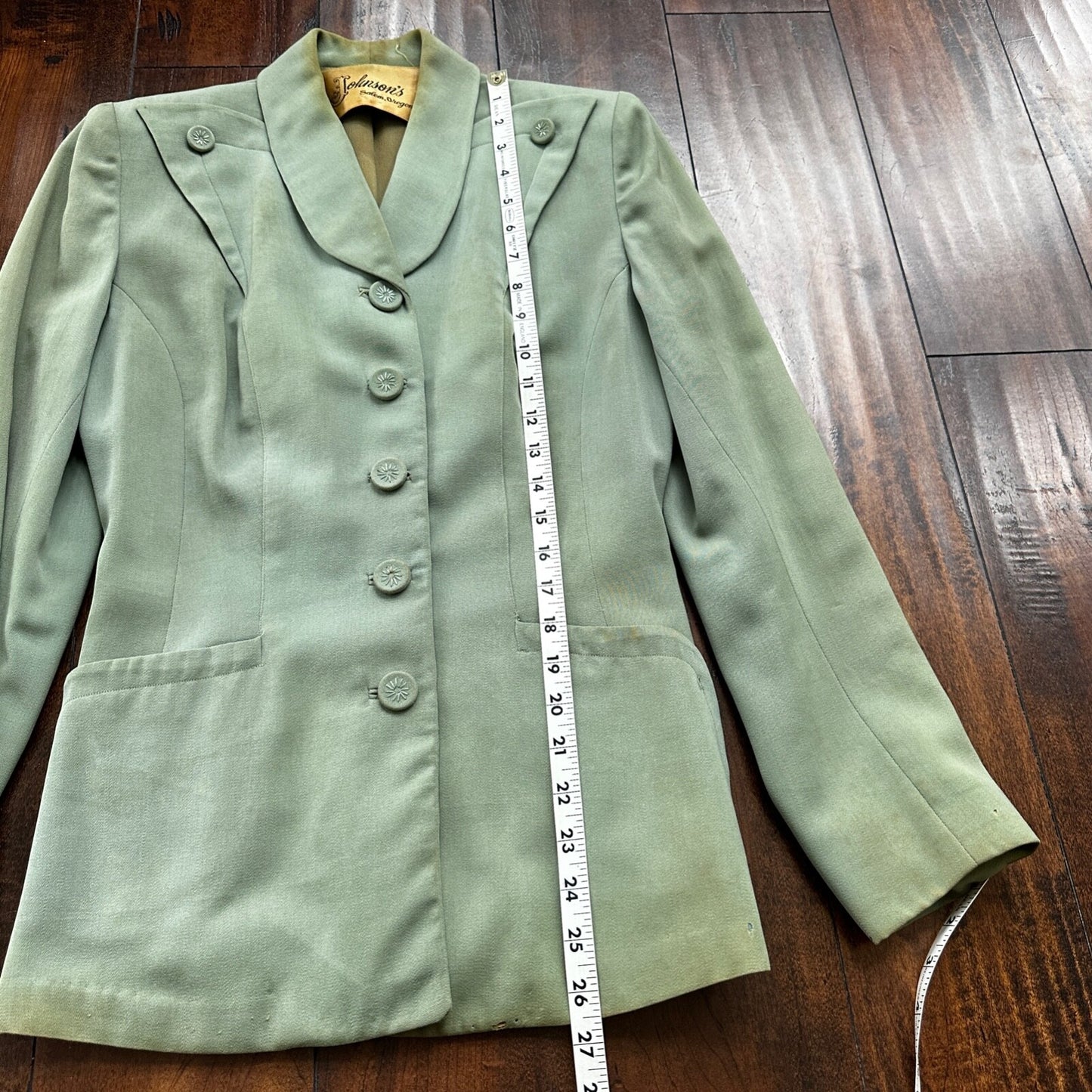 1950s Teal Green VTG 2 Piece Womens Houndstooth Suit Joselli MCM Wool 50s 40s