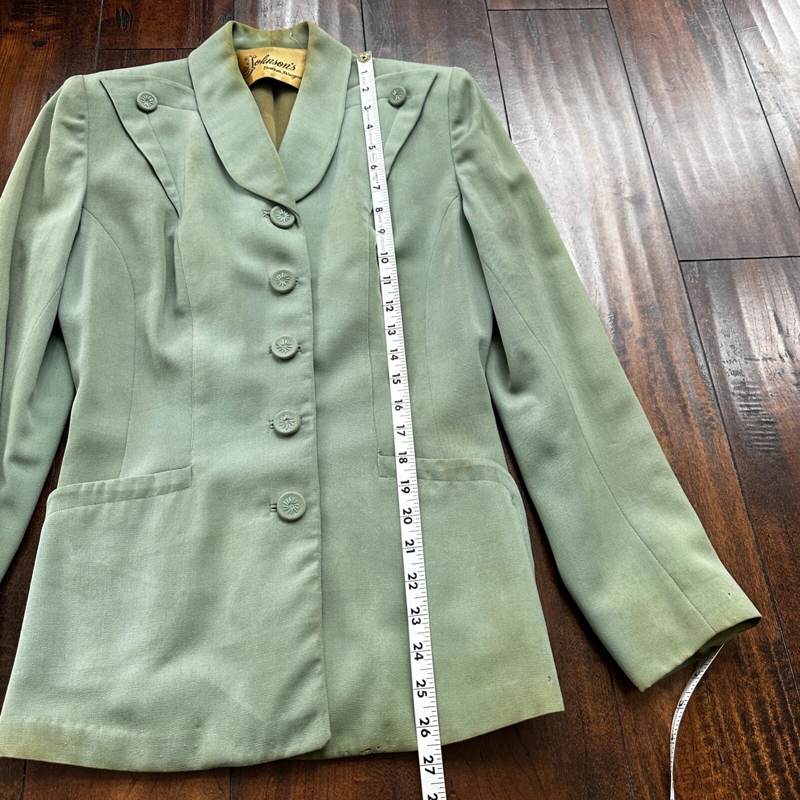 1950s Teal Green VTG 2 Piece Womens Houndstooth Suit Joselli MCM Wool 50s 40s