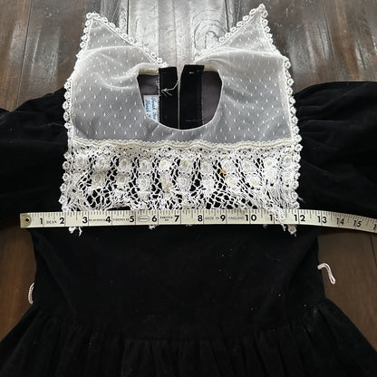Vintage Sarah Kent Girls Victorian Style Dress Rare Black Pearls White Velour