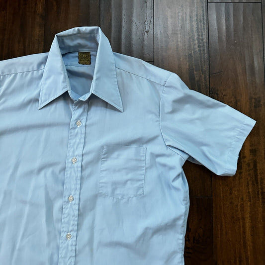 Vintage Jandy Place Bardon Shirt Mens L Polyester Button Down Blue Basic
