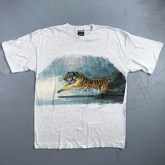 Tiger 90s AOP VTG T Shirt Front Back Nature Love Animals Stripes Single Stitch