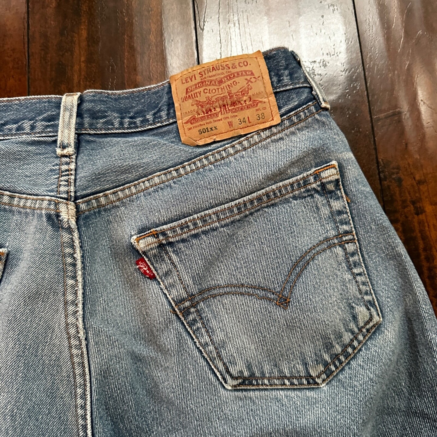 VTG 90s Levis 501 Button Fly 34x38 Tag Jeans Straight Wash Y2K Blue XX Act 30x33