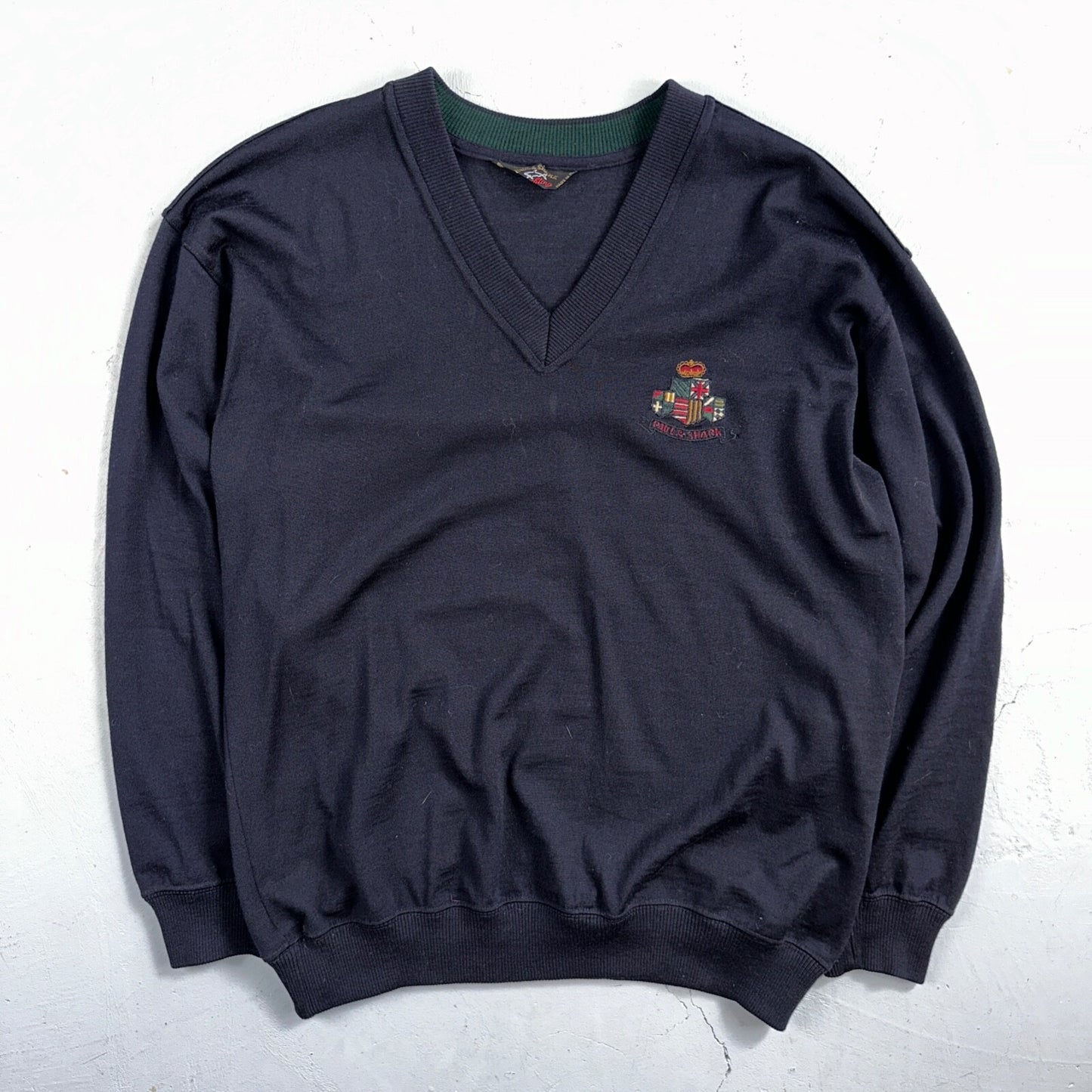 Paul & Shark Yachting Men’s Sweater Navy Patch Pullover Size L Wool V Neck