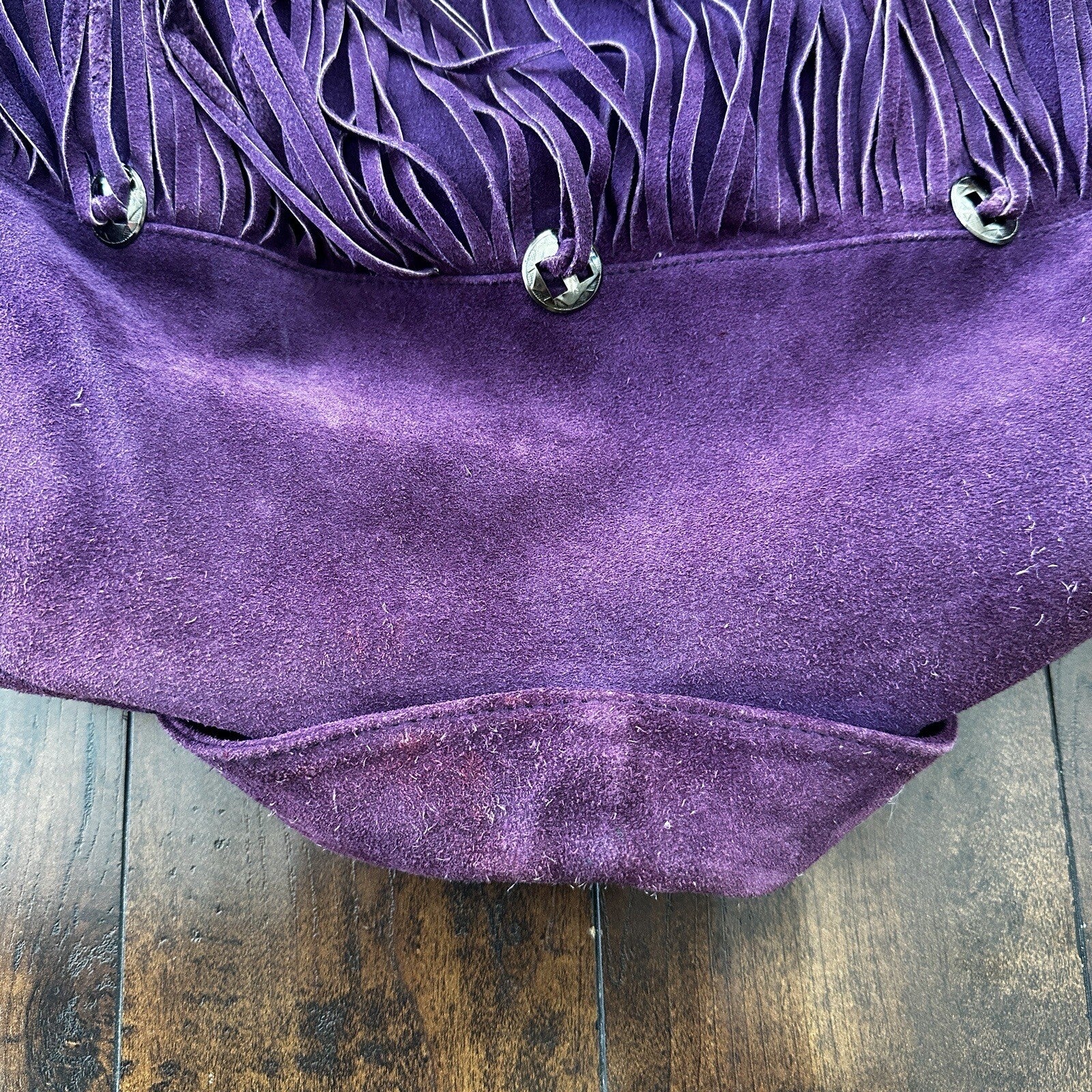 VTG Yearbook 1980s Suede Leather Jacket Purple Tassels Cowgirl Cowboy 80s 70s