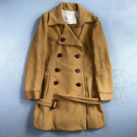 1950s Vintage Taupe Brown Wool Swing Coat Boho Warm Winter Rockabilly Belted 50s