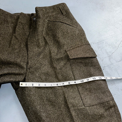 Vintage 1940s Swedish Army Wool Cargo Heavy Pants WWII Leather Straps 35x32
