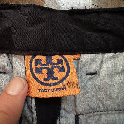 Tory Burch Women's Boyfriend Bermuda Chino Shorts Gold Button Navy Blue Size 29
