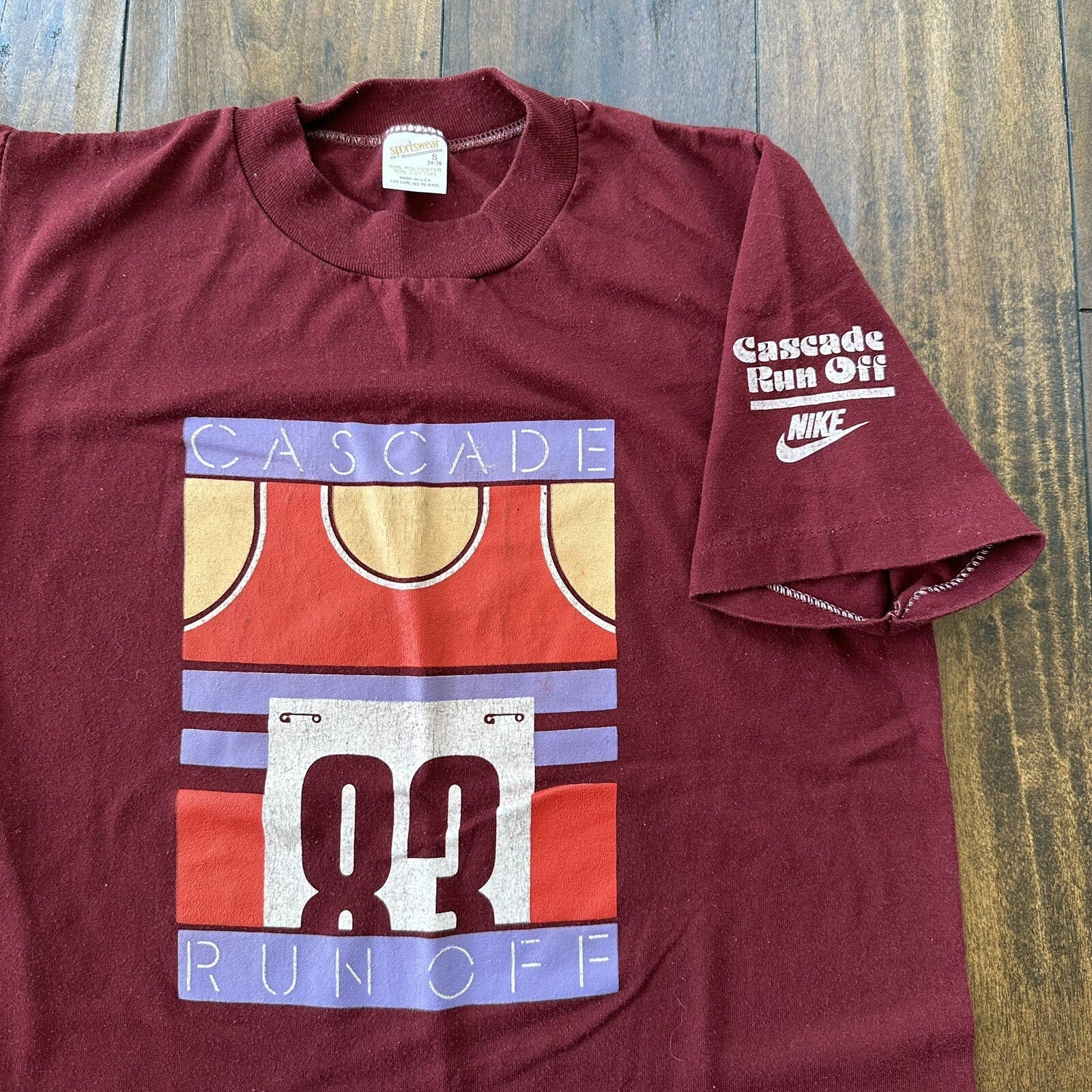 Nike 1983 Cascade Run Off T Shirt Vintage Geisha 80s Maroon Marathon Oregon Tee