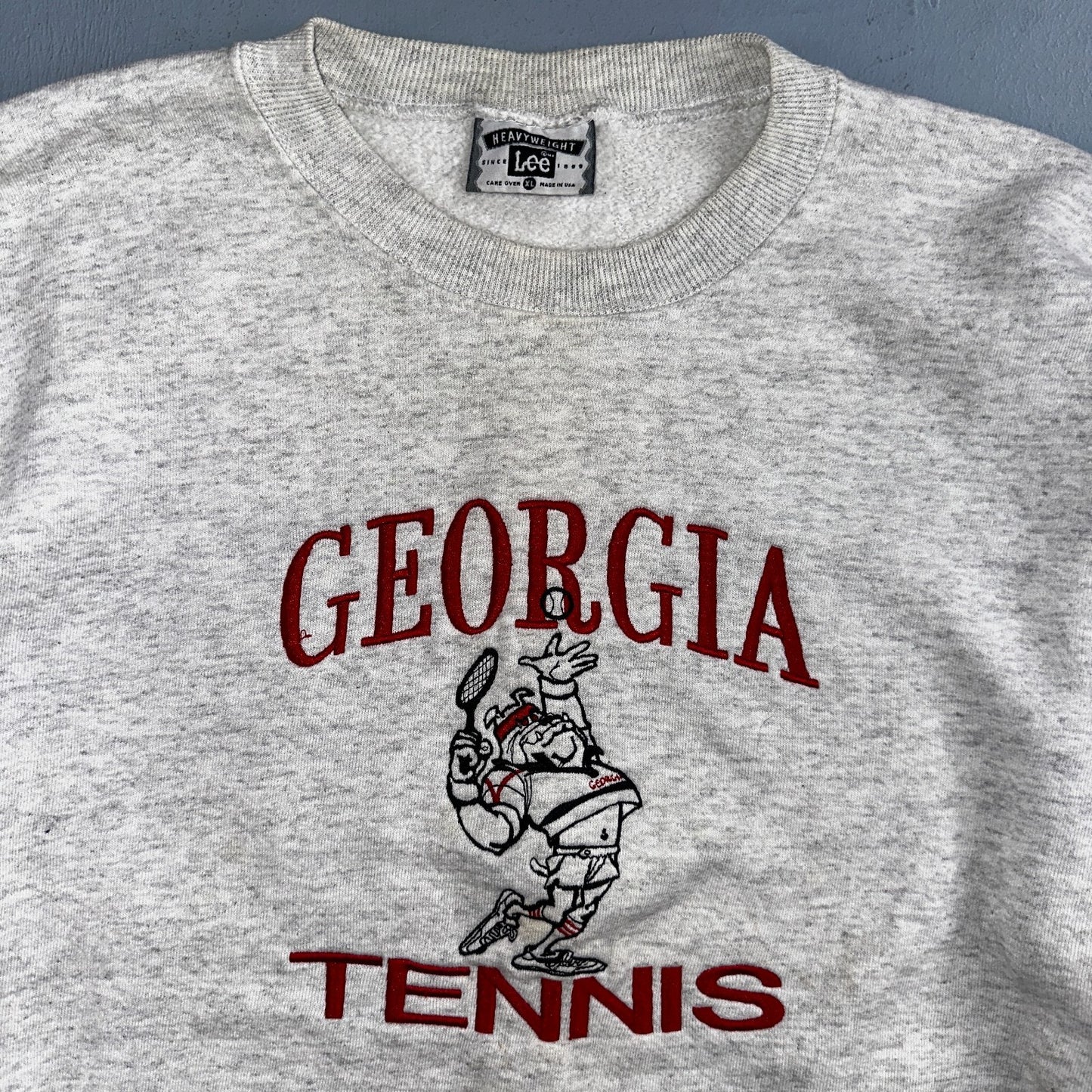 Georgia Tennis Bulldogs Sweatshirt Mens XL Lee Gray Red Pullover Cotton 90s USA