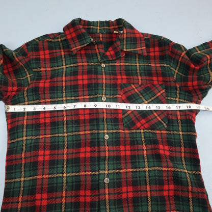VTG 60s Wool Button Down Shirt Loop Wool Plaid Flannel Shirt 50s Red Rockabilly