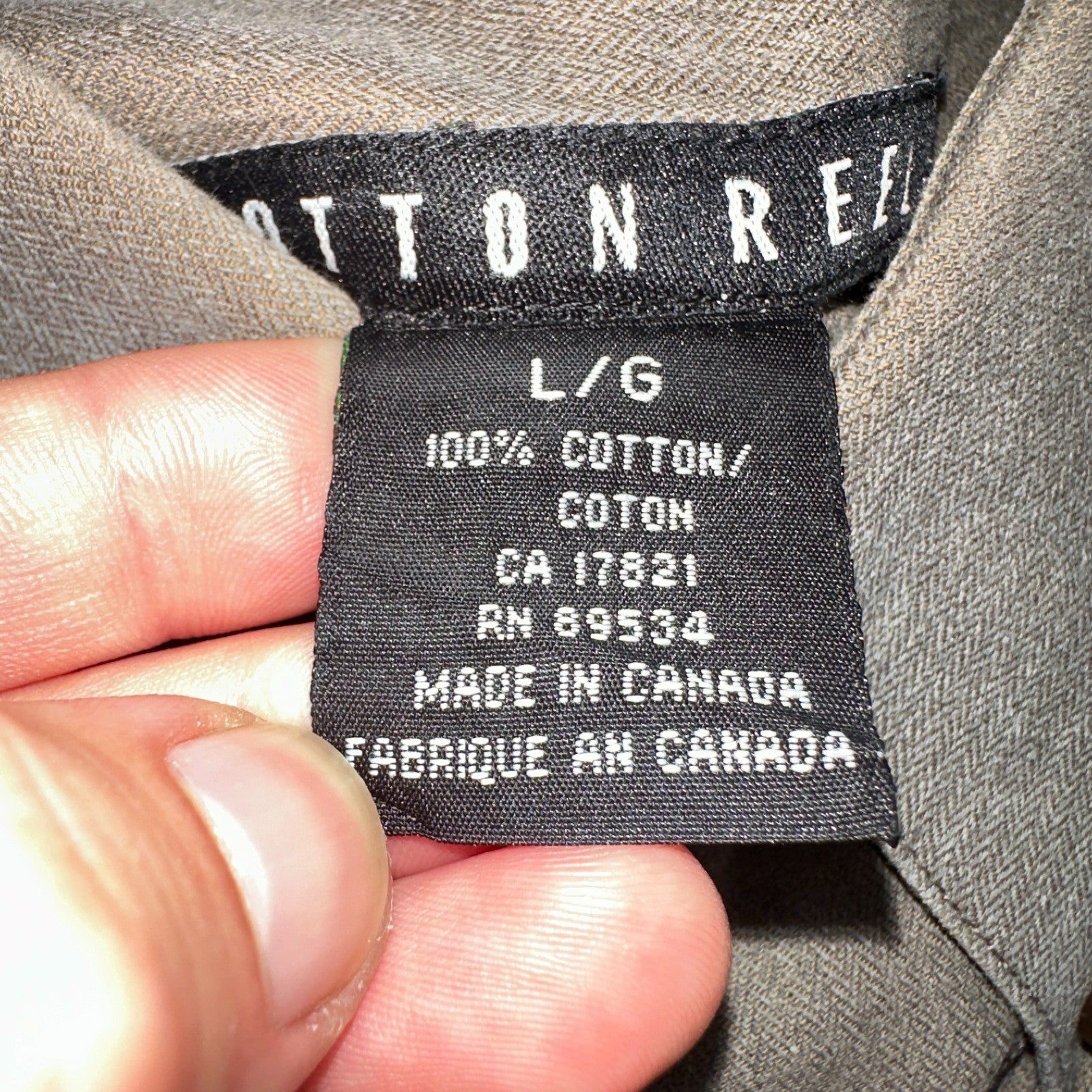 Cotton Reel Men's Long Sleeve Button Down Shirt Size L Brown Gray VTG 90s Canada