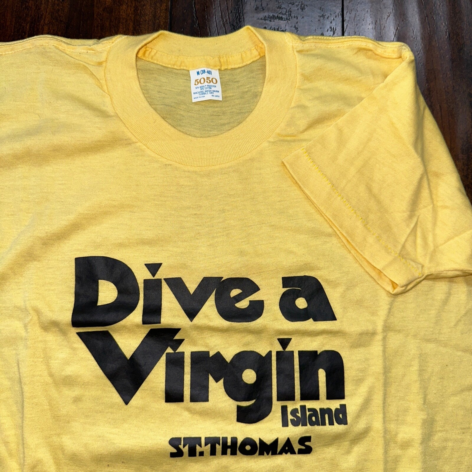 Dive A Virgin Islands Yellow VTG T Shirt Swim Swimming Rare Funny 70s 80s Joke