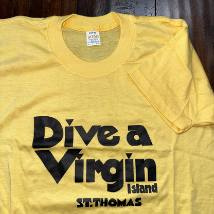 Dive A Virgin Islands Yellow VTG T Shirt Swim Swimming Rare Funny 70s 80s Joke