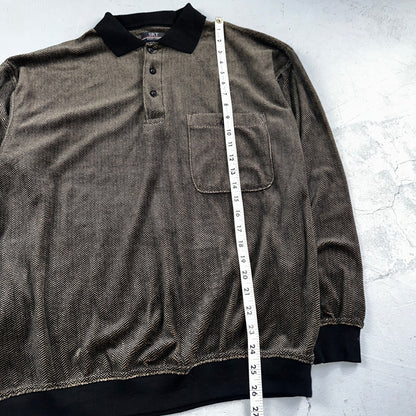 SRT Herringbone Mens Shirt Size L Gray Long Sleeve Henley VTG Golf Polo 90s