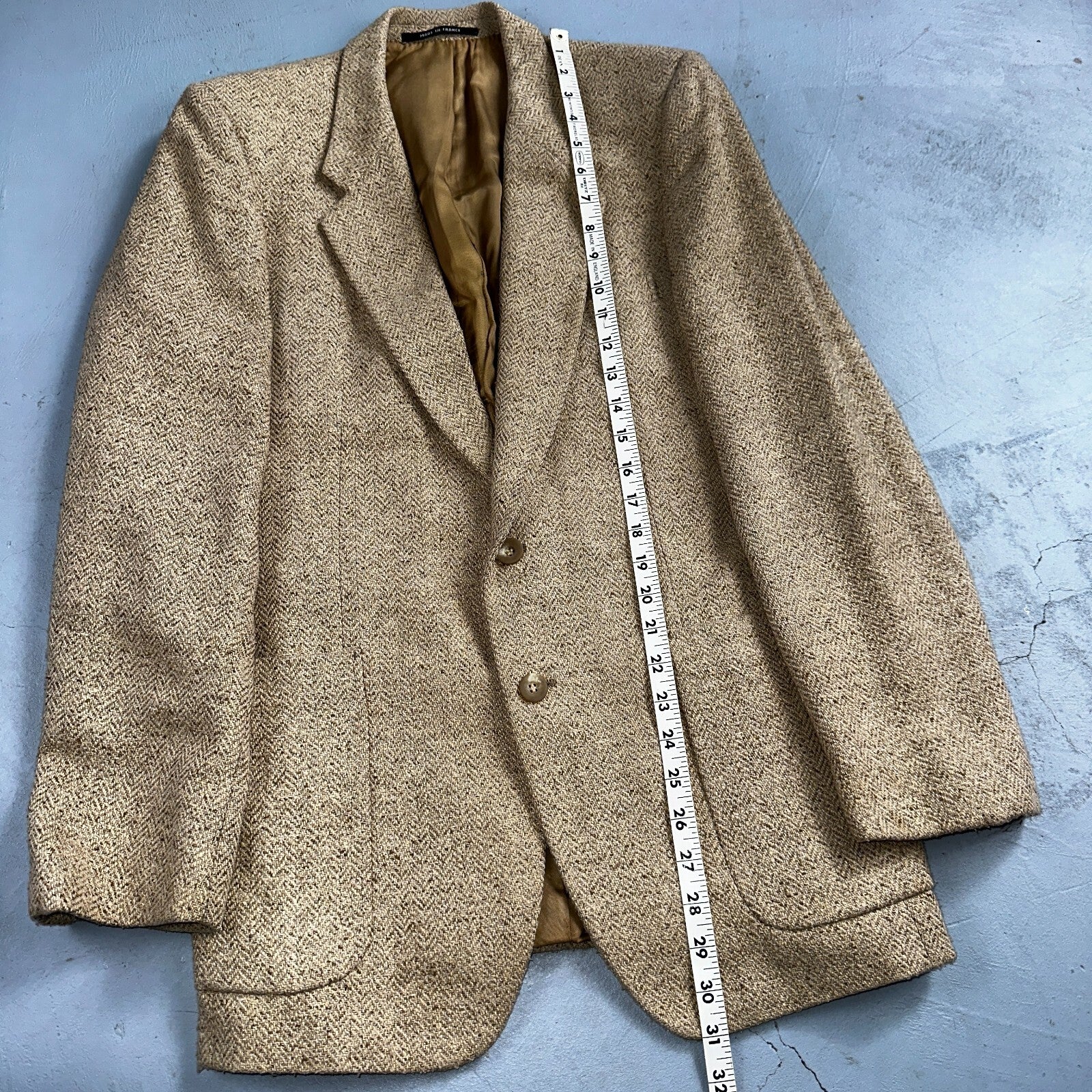 YSL Yves Saint Laurent Vintage Beige Tweed Jacket 38 Blazer Coat France Suit 80s