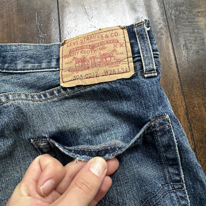 Levis LVC Big E Vintage Redline Selvedge Denim 505 Jeans USA Thrashed 28x34 501