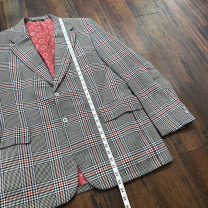 1960s 1970s Gray Cashemere Sport Jacket VTG Mens Suit 46 Rockabilly Stripe Plaid