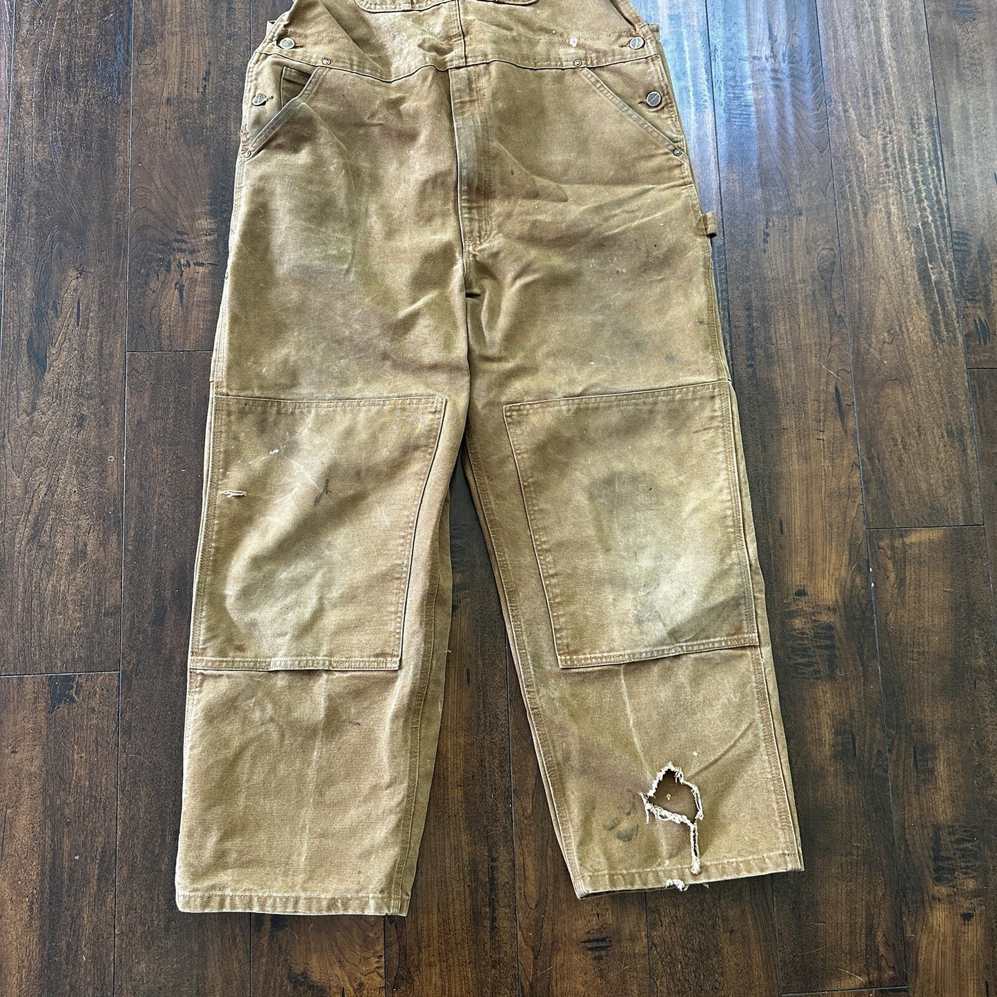 Carhartt DKB Double Knee Duck Unlined Bib Work Tan Brown Overalls 40x27 VTG