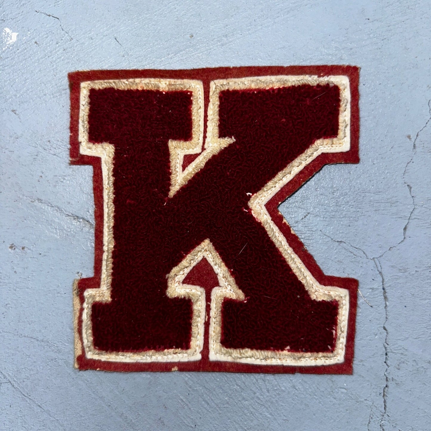 VTG Letterman Varsity Patch Letter K Red White Felt Sports Athletic Logo 60s