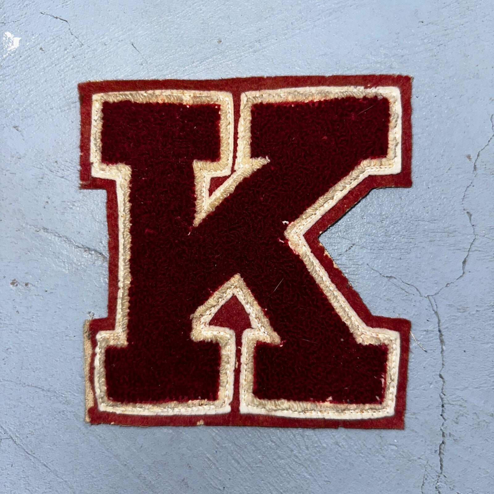 VTG Letterman Varsity Patch Letter K Red White Felt Sports Athletic Logo 60s