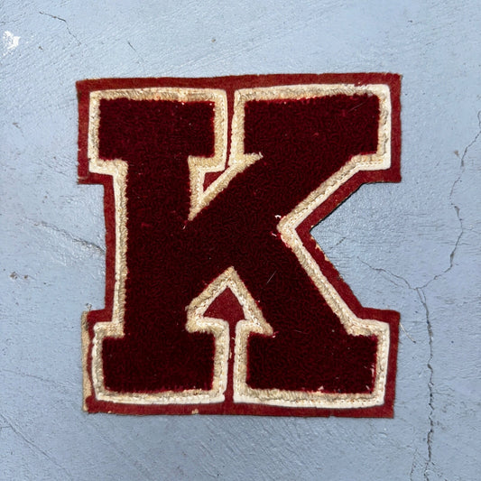 VTG Letterman Varsity Patch Letter K Red White Felt Sports Athletic Logo 60s