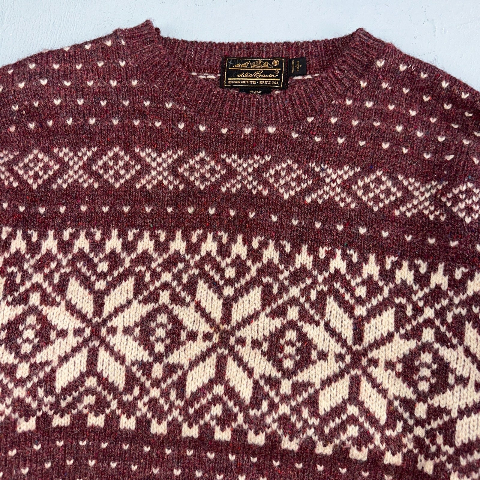 Eddie Bauer Vintage 90s Womens Large Wool Nordic Fair Isle Pullover Sweater