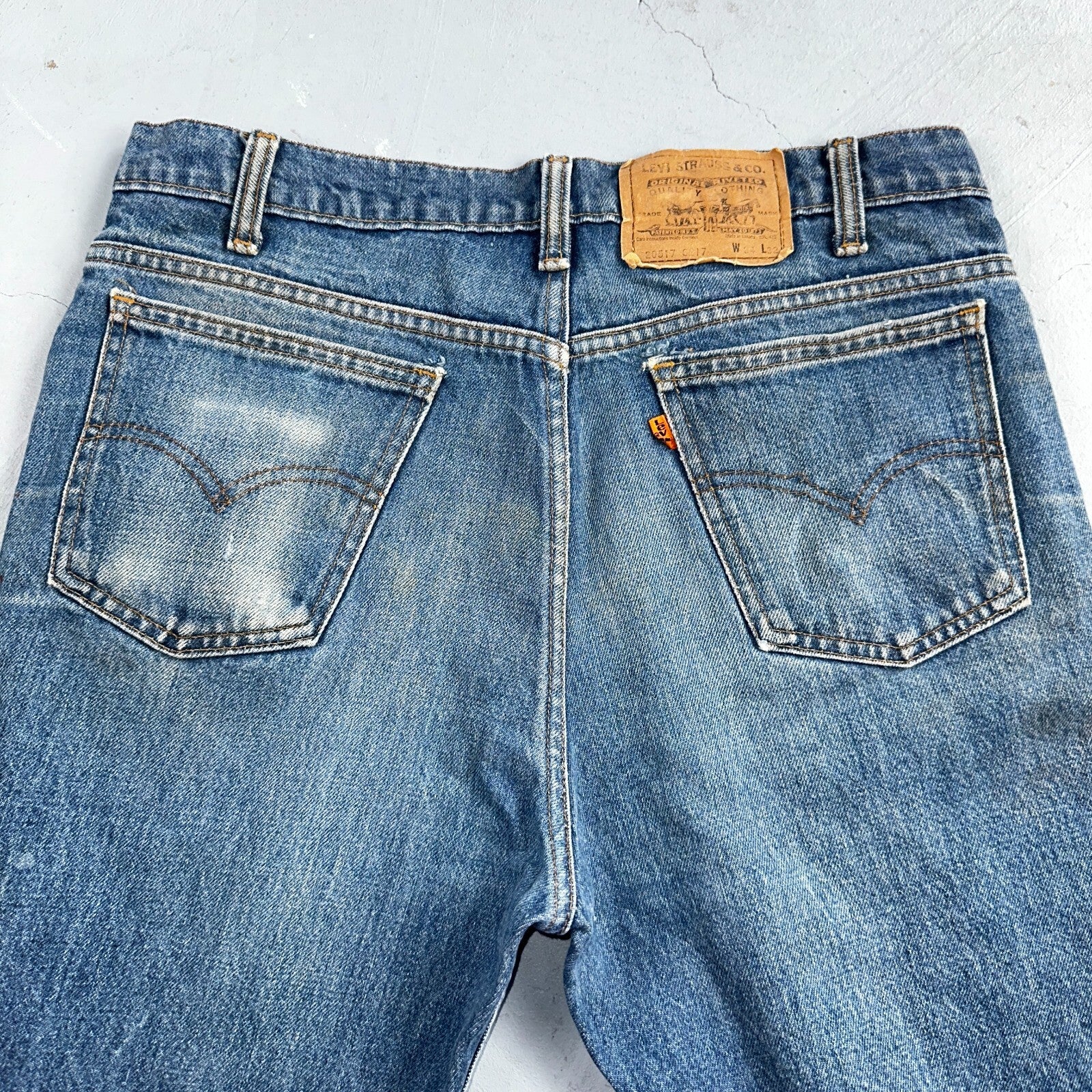 Levis 517 Vintage 90s Canada Orange Tab Bootcut Flare Blue Worn Jeans Act 33x30