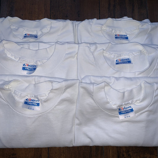Hanes BLANK Vintage White T Shirt Mens 80s Essential Lot Of 6 Rap Single Stitch