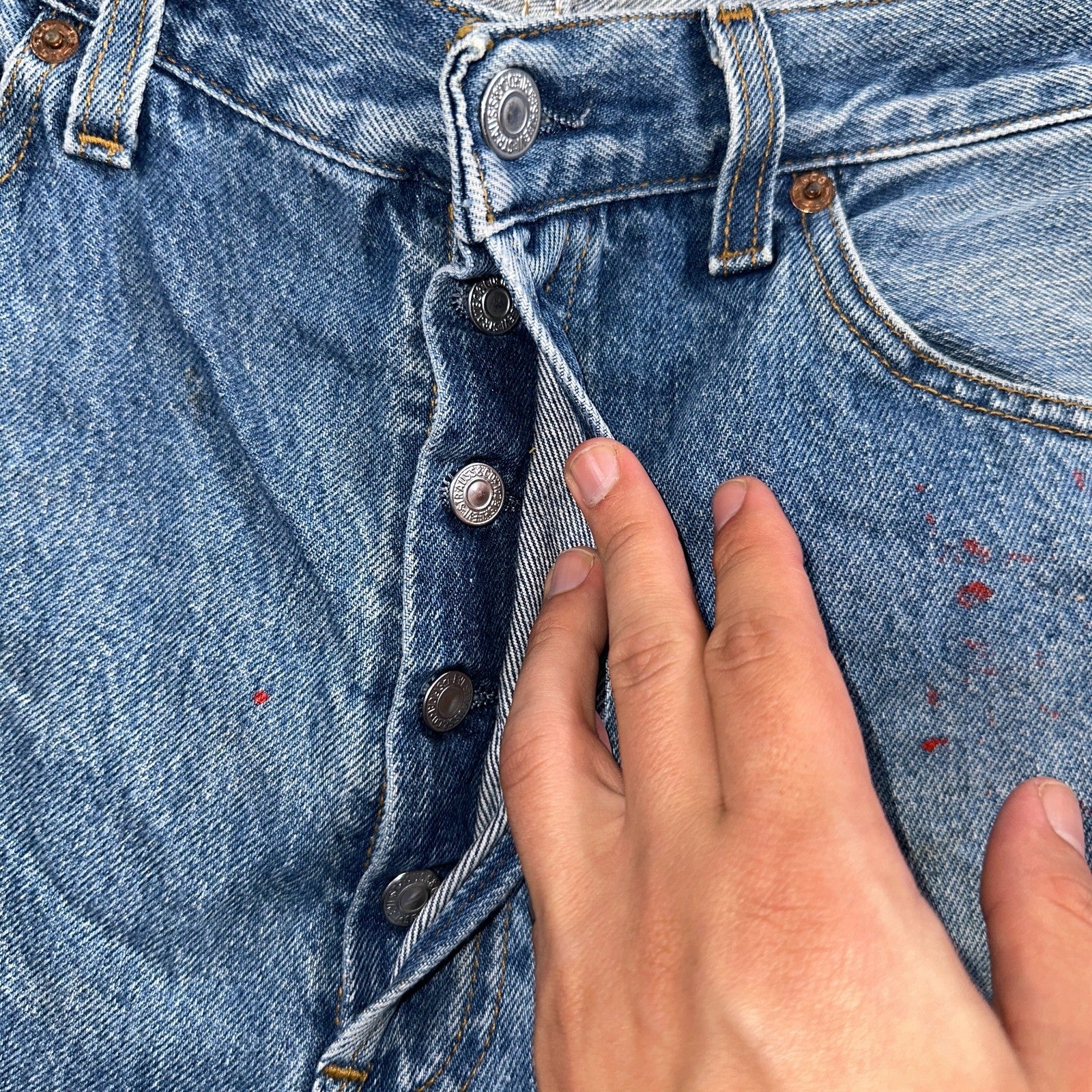 Levis 501 Vintage 90s Poland Straight Leg Jeans Blue Med Wash 34x34 Act 32x33