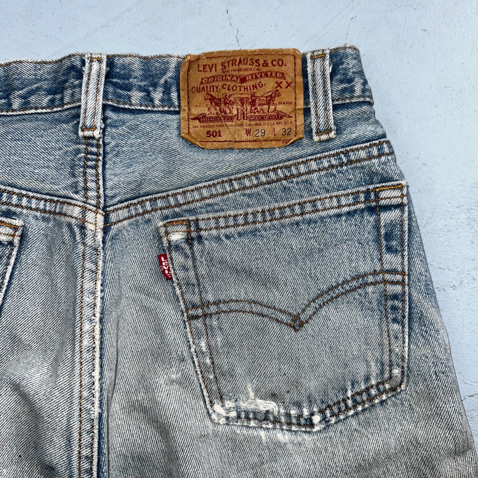Levis 501 Vintage 90s USA XX Straight Leg Jeans Blue Light Wash 29x32 Act 28x31