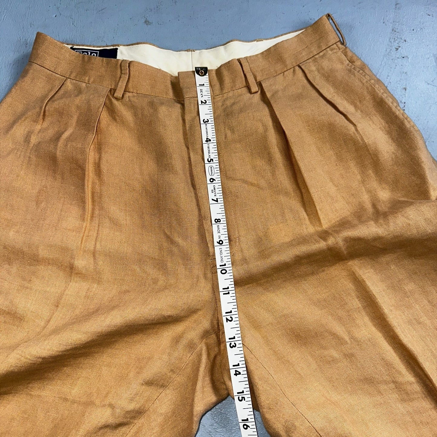 Polo Ralph Lauren 34x34 Brown Linen Pleated High Waist Mens Pants VTG 90s Beige