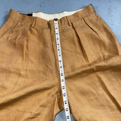 Polo Ralph Lauren 34x34 Brown Linen Pleated High Waist Mens Pants VTG 90s Beige