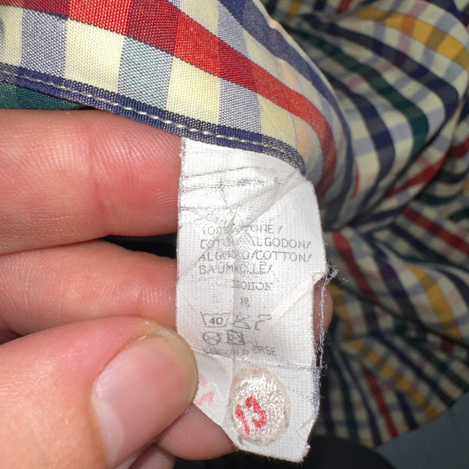 Paul & Shark Shirt Men's 46 Button Down Long Sleeve Gingham Check Italy Tricolor