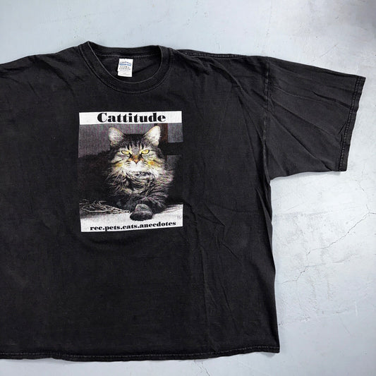 Cat Cattitude VTG T Shirt Y2K 3XL Black Funny Cute Animals Love Photo Art Rap