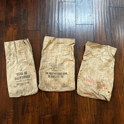 Vtg The First National Bank Money Bag Cloth Bag Portland Oregon California 1940s