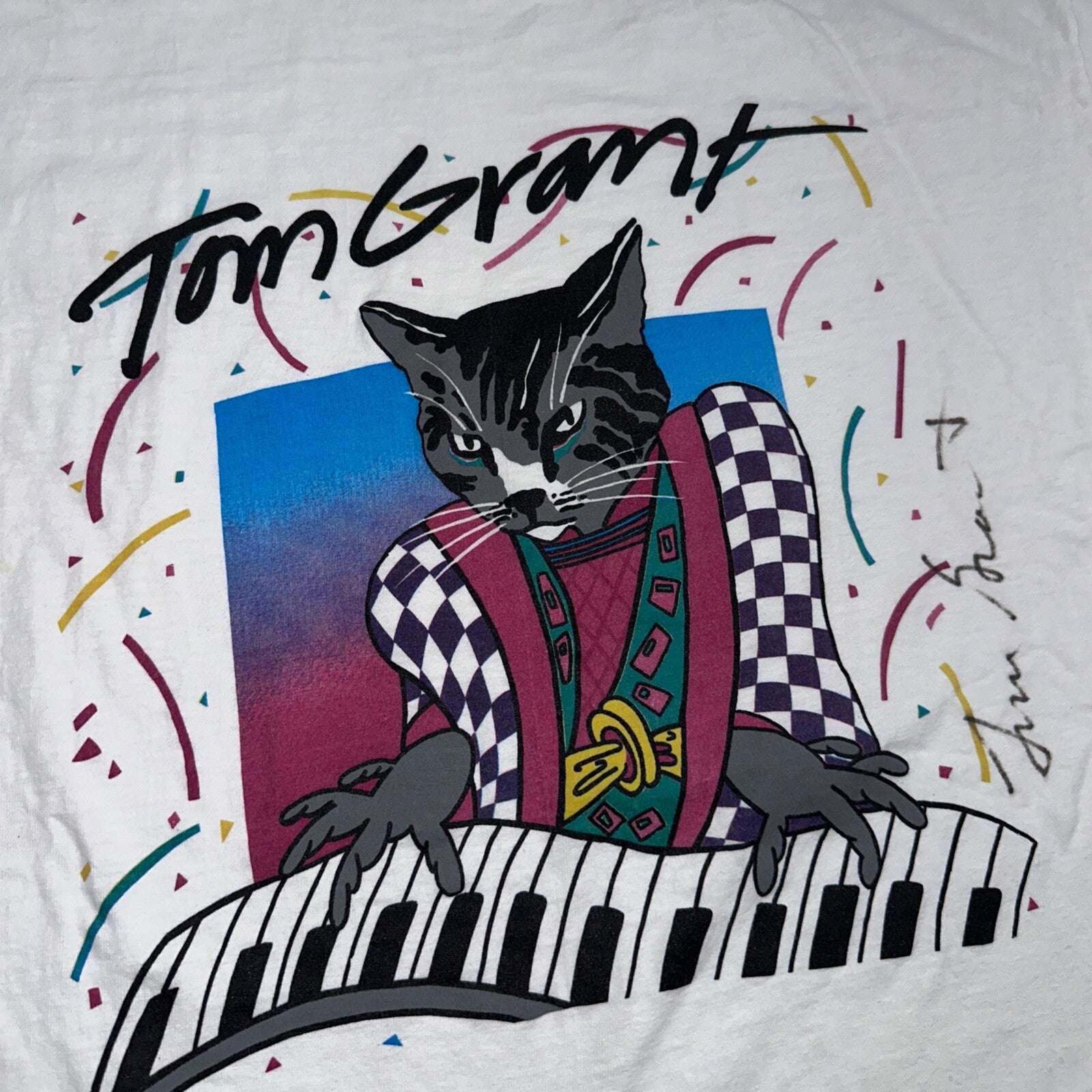 Tom Grant 80s Piano Cat Autographed VTG T Shirt Hanes XL Beefy Animal Music Jazz