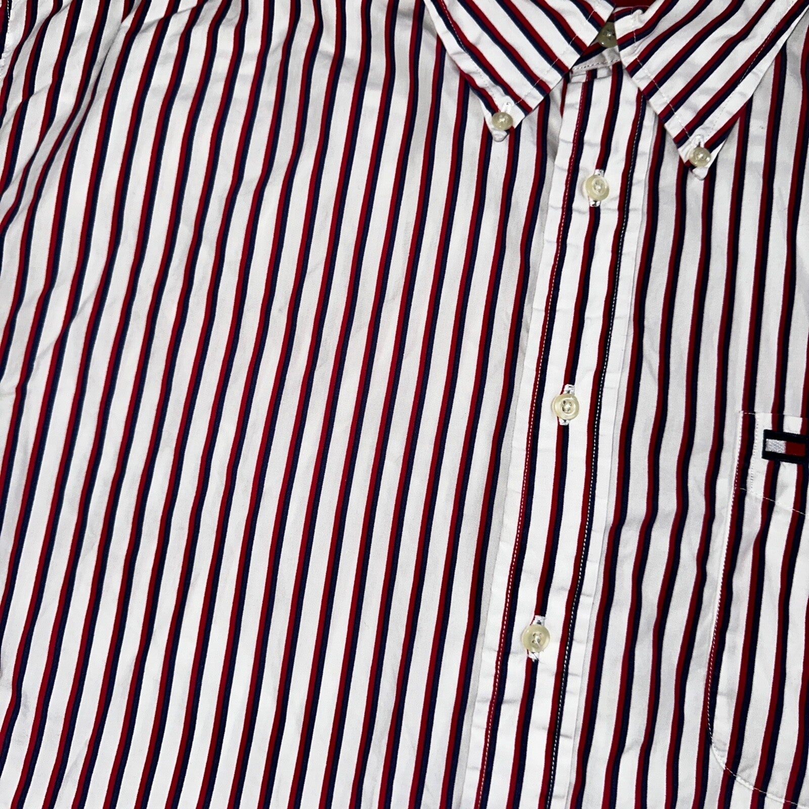 Tommy Hilfiger Vintage Mens XL Red Blue Striped Long Sleeve Button Down Shirt