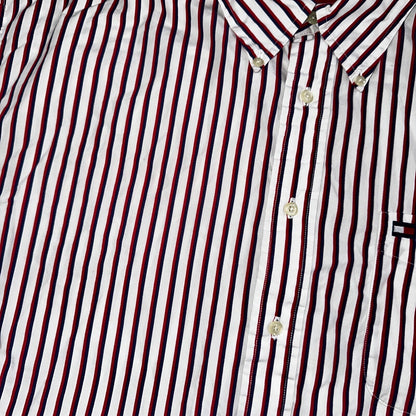 Tommy Hilfiger Vintage Mens XL Red Blue Striped Long Sleeve Button Down Shirt
