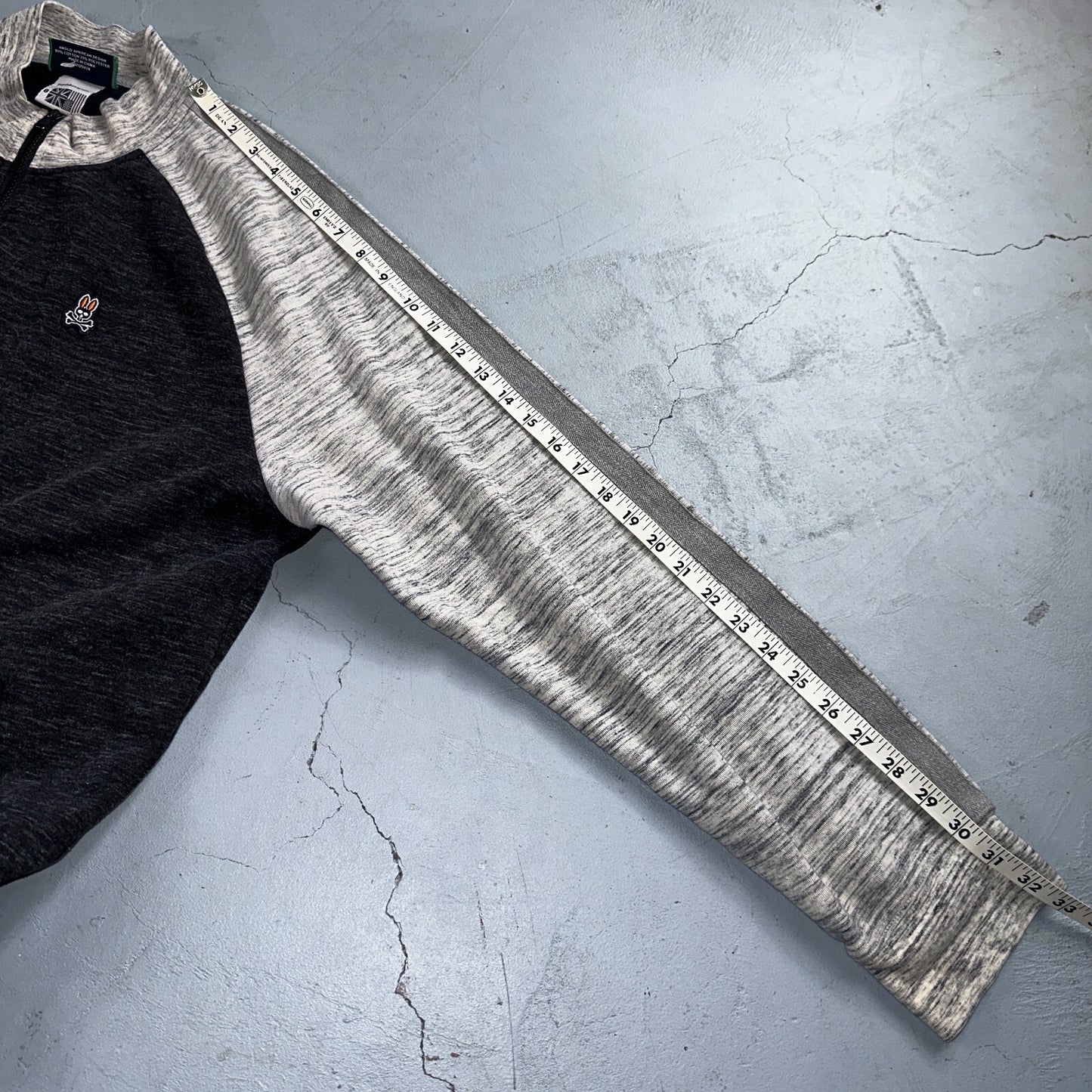 Psycho Bunny Jacket Mens 8 Black & Gray Full Zip Casual Logo Sweater