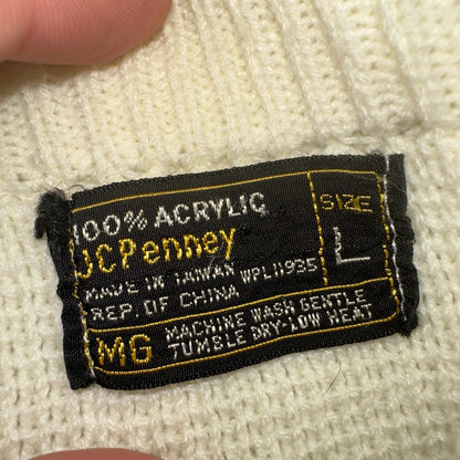 VTG 70s JC Penney Retro Mens Large Nordic Snowflake Ski Sweater White Holiday