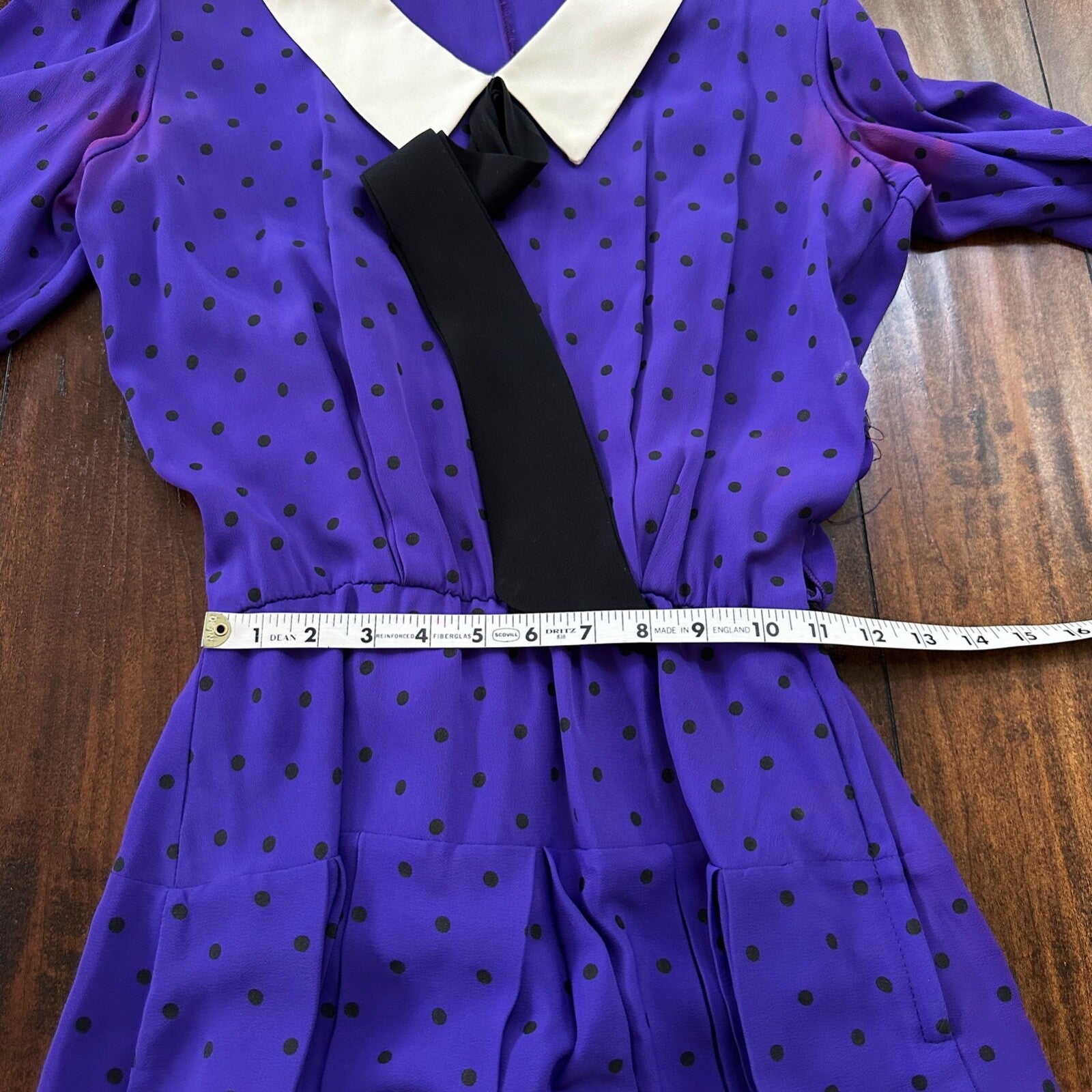 Vintage Katie MFG Purple Print Polka Dot 80s Midi Dress Size Small