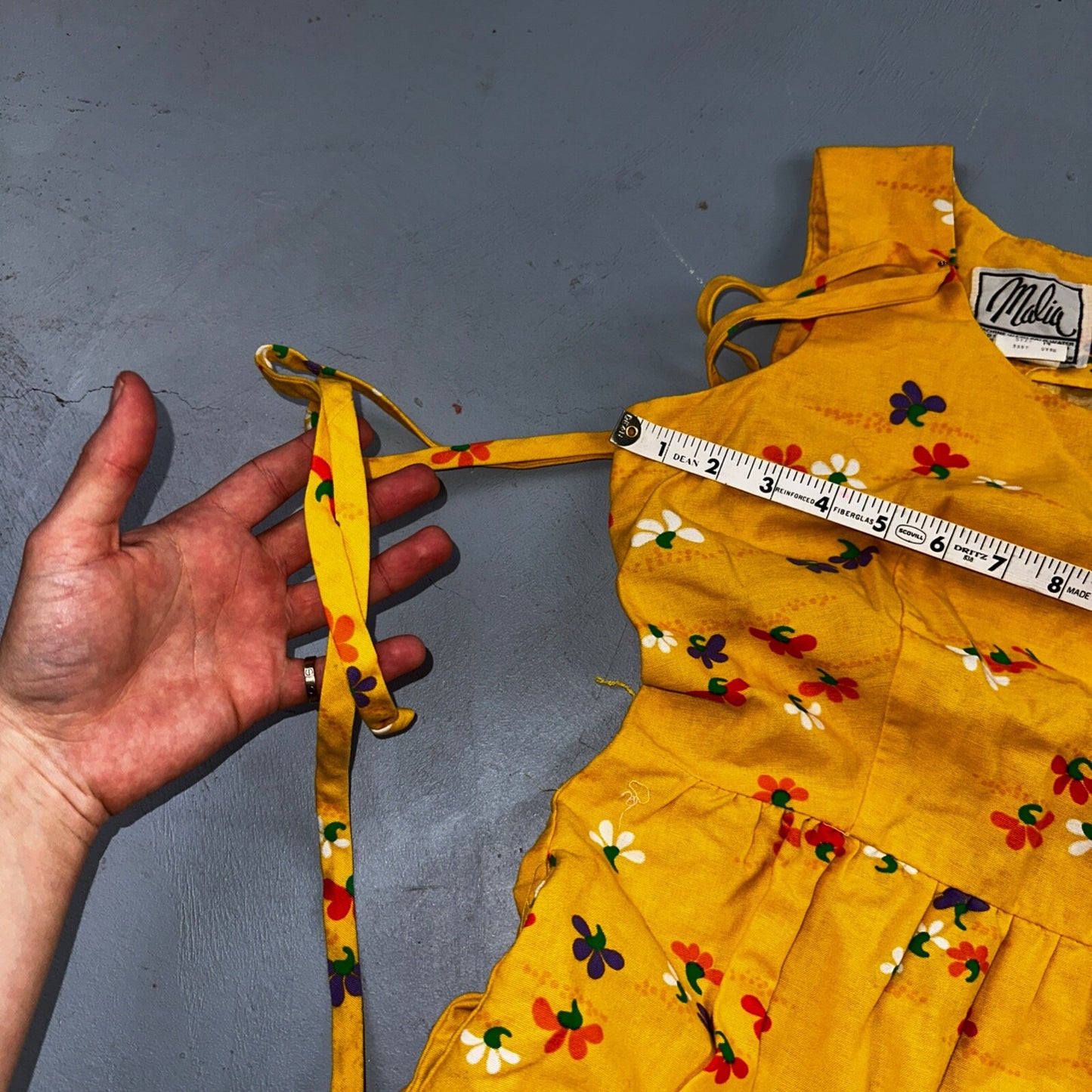 Vtg 70s Malia Honolulu Hawaiian Bright Flower Power Belted Maxi Dress Sz 14