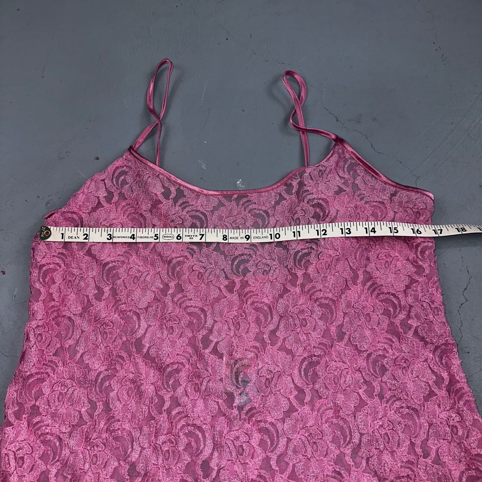 Soft Sensations 80s VTG Women's Lace Trim Satin Mini Slip Lingerie Dress Pink