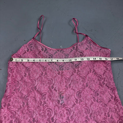 Soft Sensations 80s VTG Women's Lace Trim Satin Mini Slip Lingerie Dress Pink