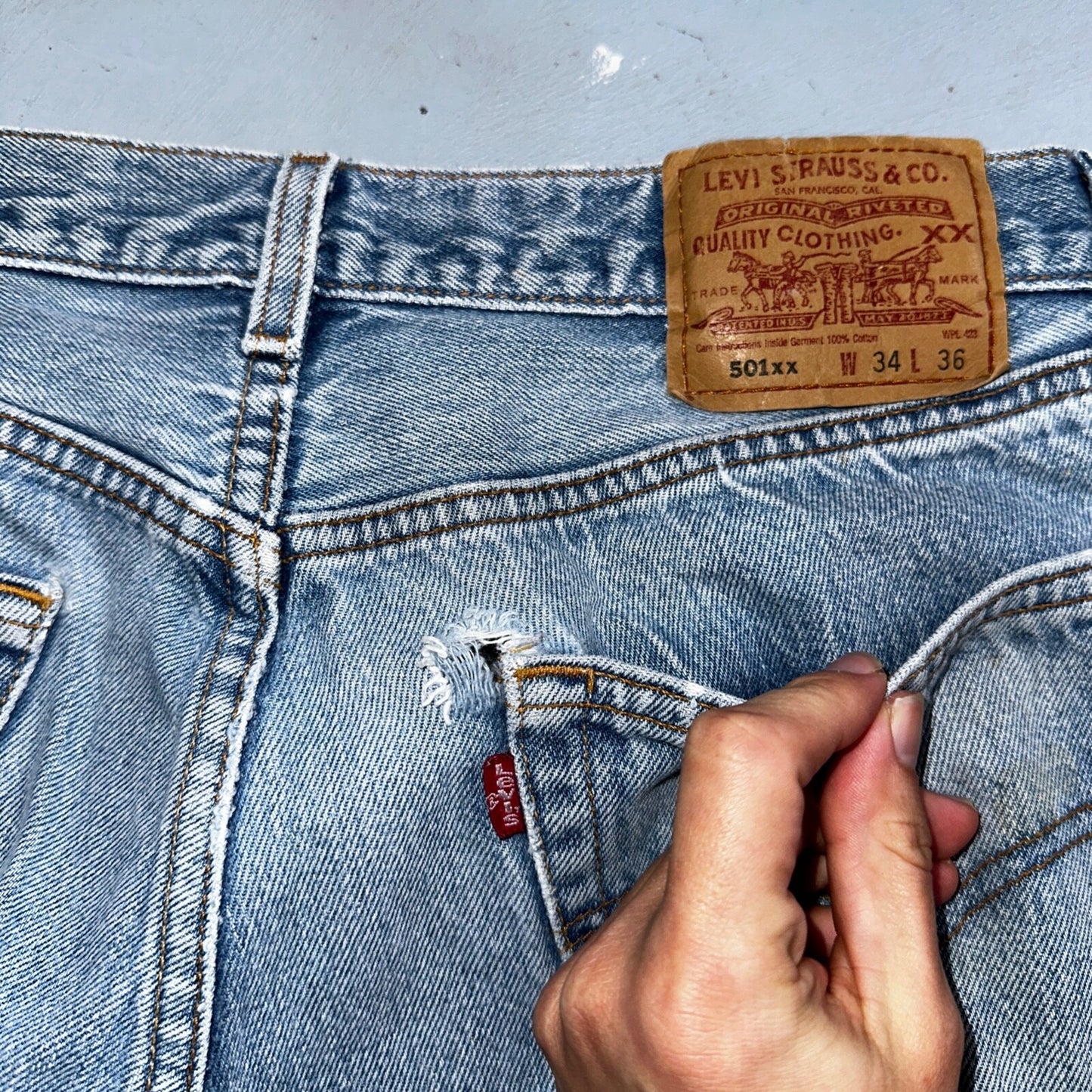 Levis 501 Vintage 90s XX Straight Leg Mexico Jeans 34x36 Light Wash Act 31x30