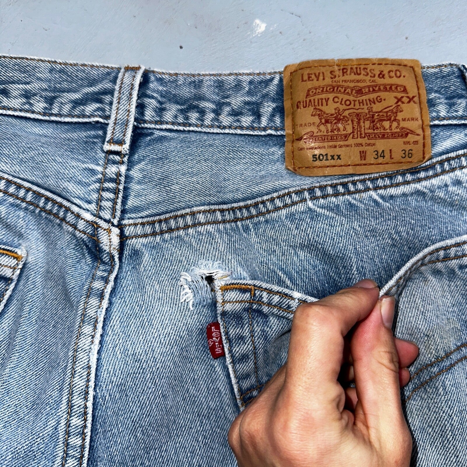 Levis 501 Vintage 90s XX Straight Leg Mexico Jeans 34x36 Light Wash Act 31x30