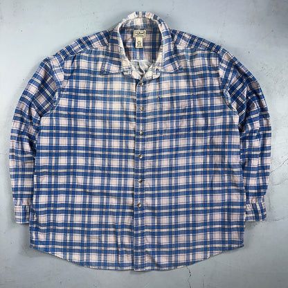 LL Bean Shirt Mens 2XL Blue Plaid Corduroy Button Down Traditional Fit VTG